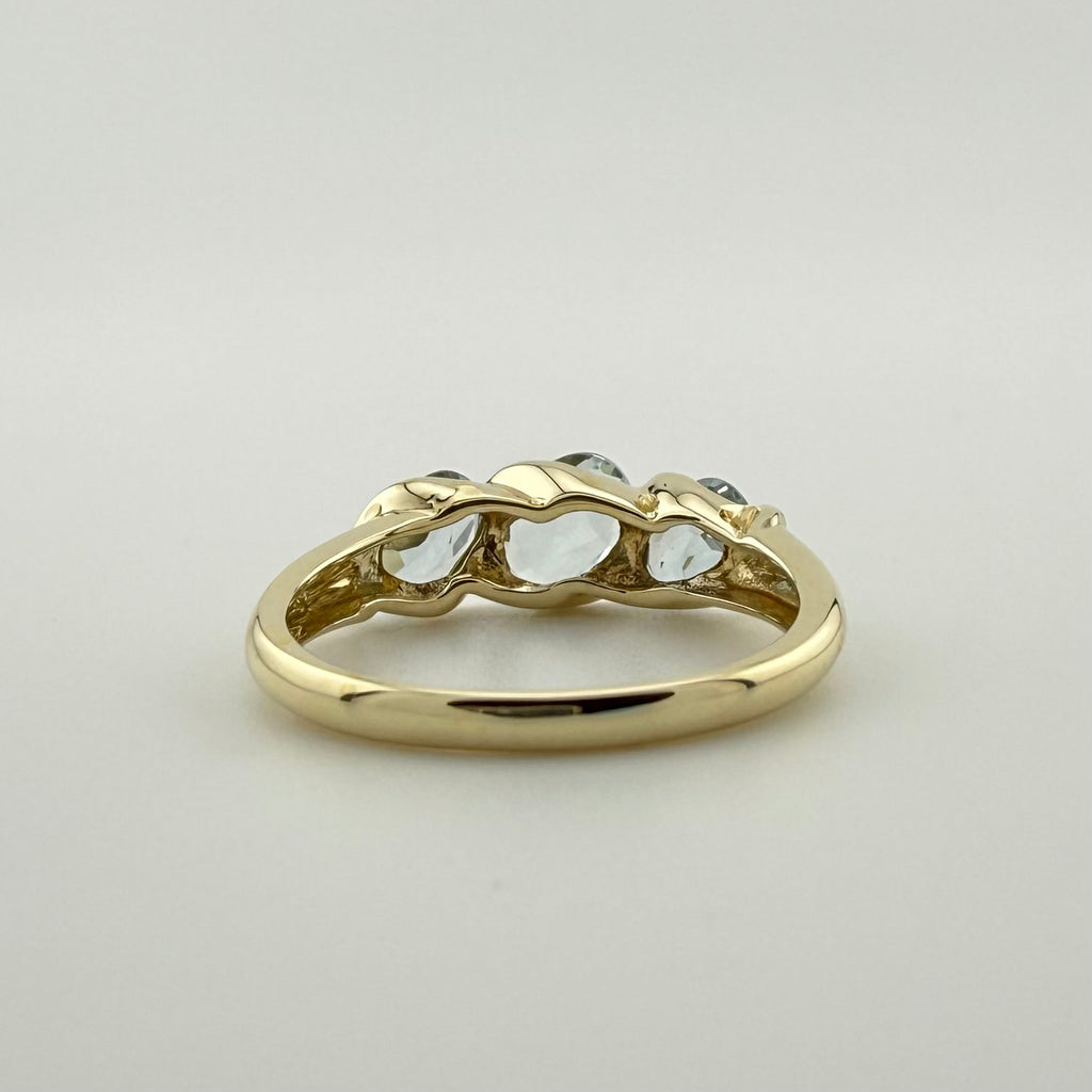 9ct Yellow Gold Triple Oval Aquamarine Ring - Size P
