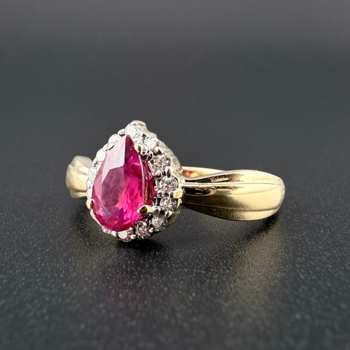 18ct Gold Ruby & Diamond Cluster Ring | Size L
