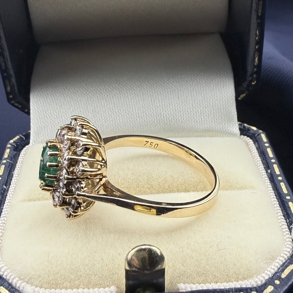 18ct Gold Emerald & Diamond Double Cluster Ring