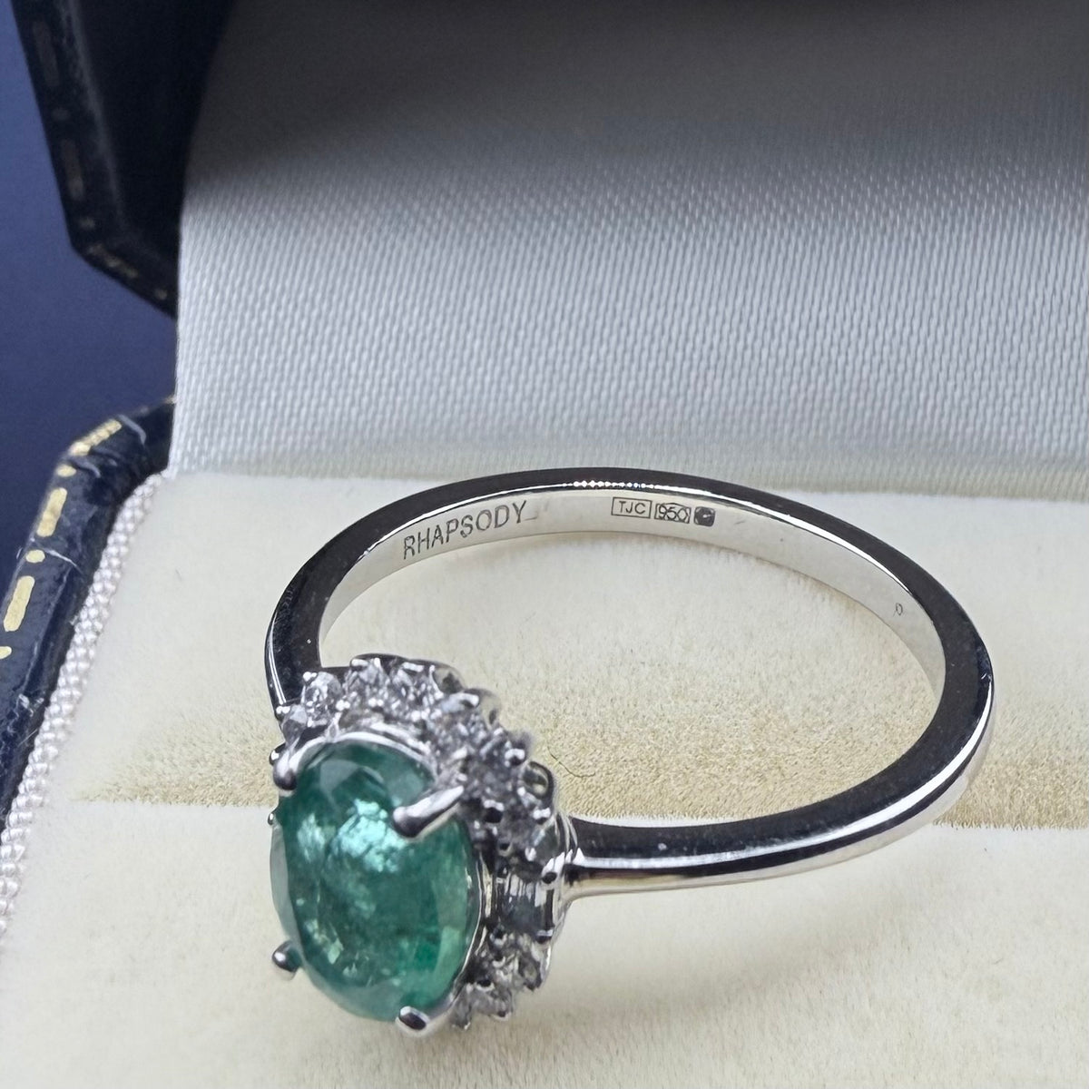 Platinum Zambian Emerald & Diamond Halo Ring, Rhapsody