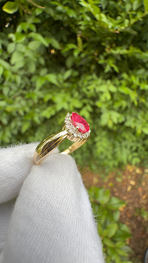 18ct Gold Burmese Ruby & Diamond Cluster Ring | Size L