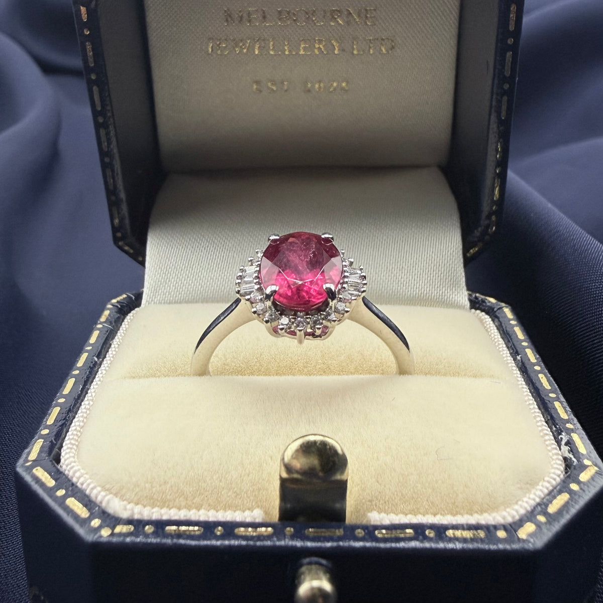 Platinum Pink Tourmaline & Diamond Halo Ring, Rhapsody