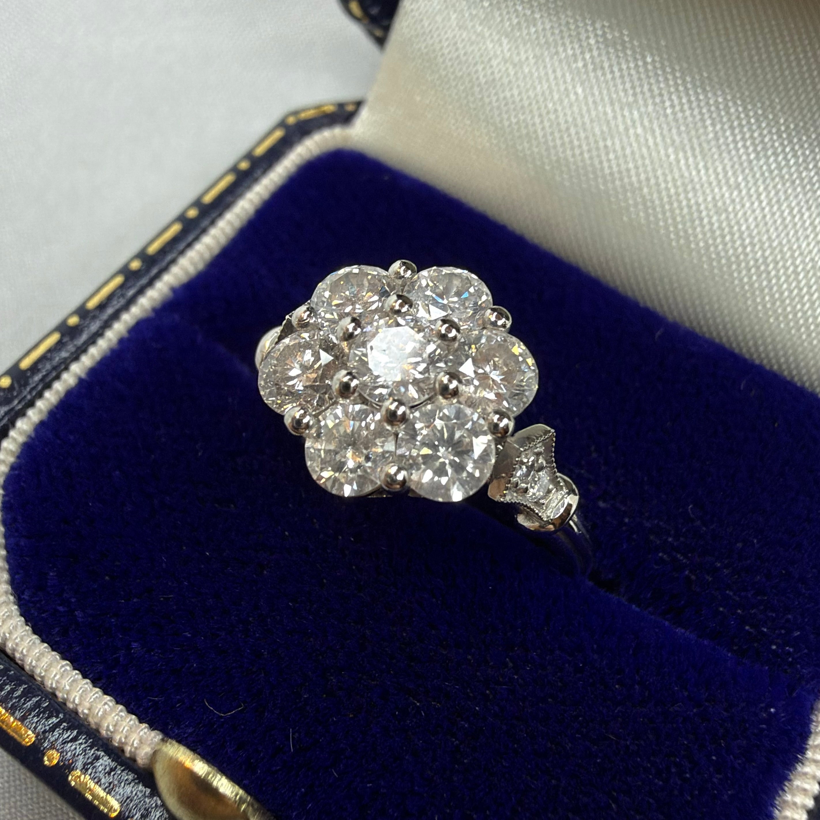 Plat 950 1.5ct diamond Daisy Ring - Size L 1/2