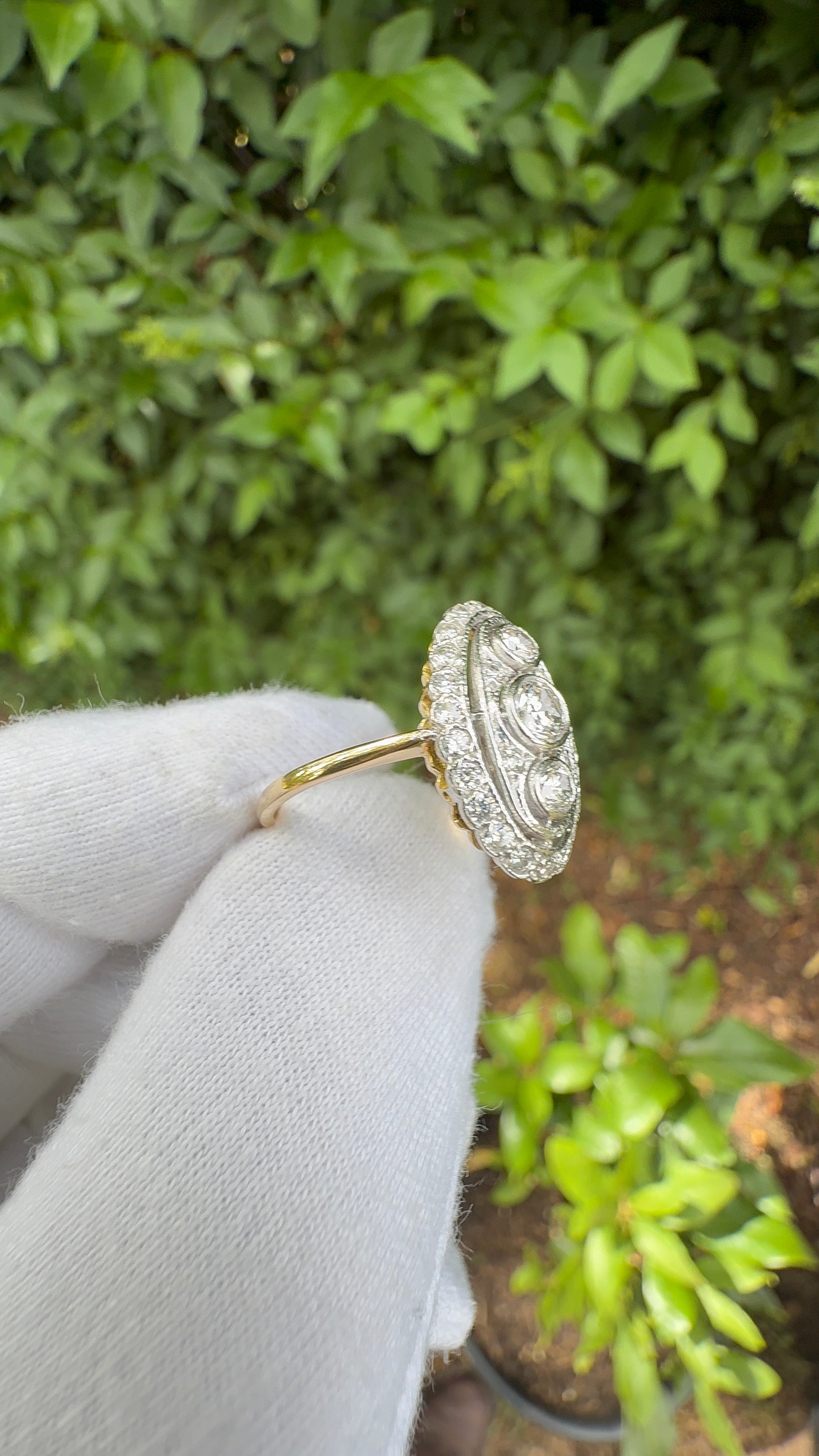 18ct Original Art Deco Oval Diamond Ring | Size O