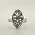 9ct White Gold Diamond Filigree Navette Ring - Size P 1/2