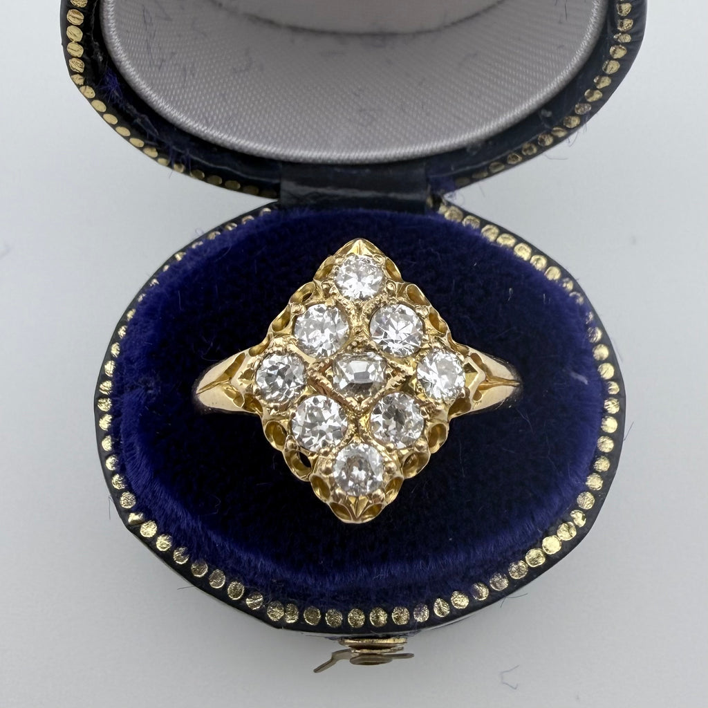 18ct Yellow Gold Antique Diamond Navette Ring c.1871
