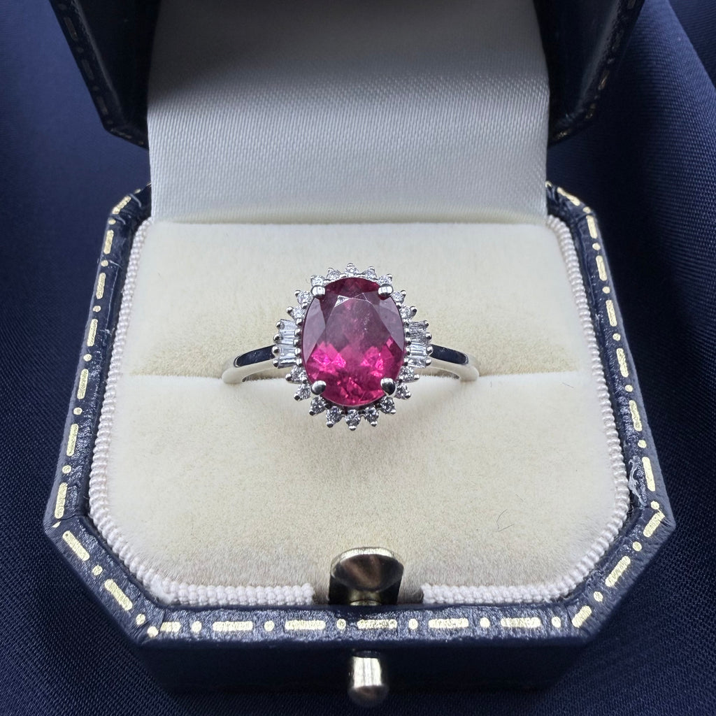 Platinum Pink Tourmaline & Diamond Halo Ring, Rhapsody