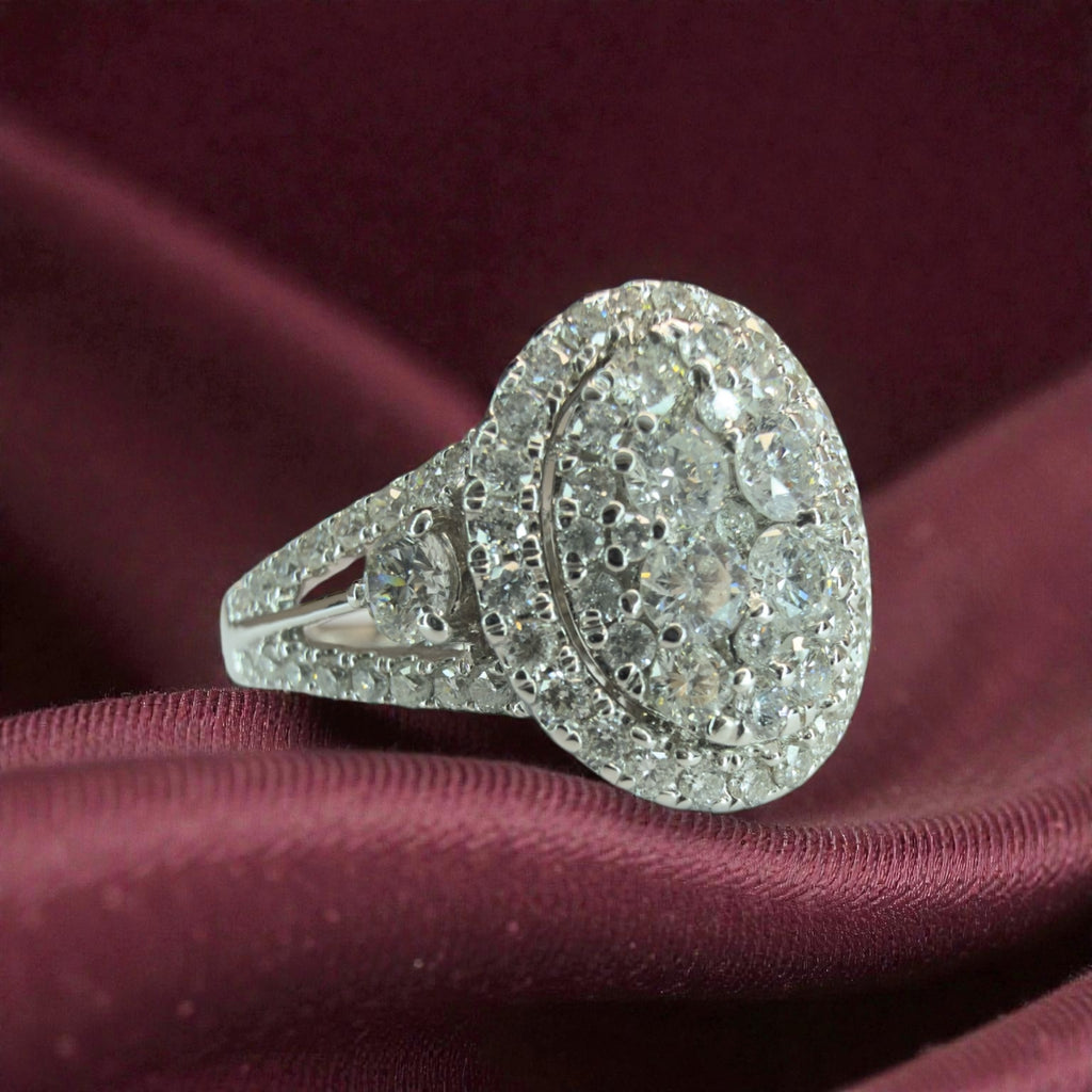 14k White Gold 1.50ct Natural Diamond Cluster - Size P