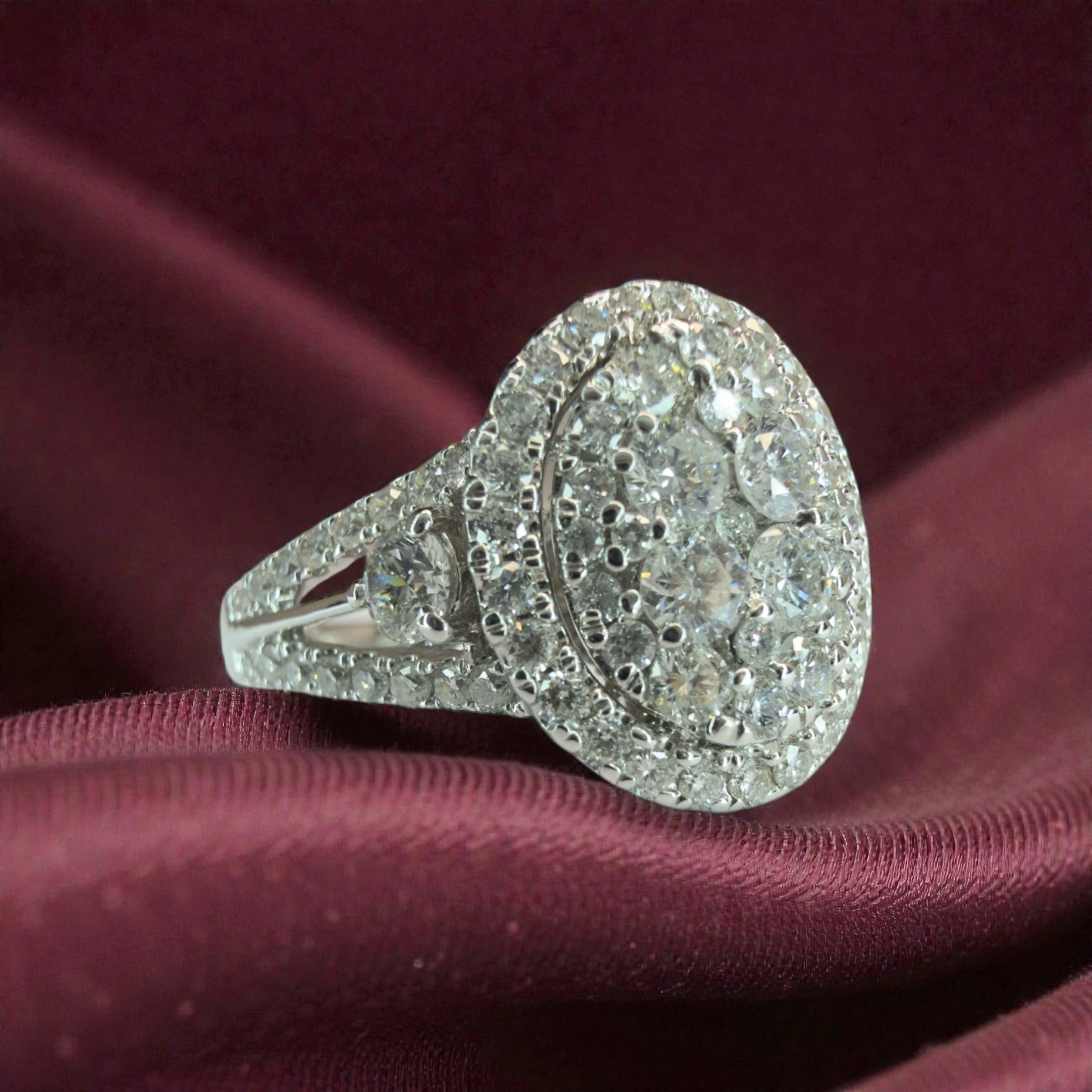 14k White Gold 1.50ct Natural Diamond Cluster - Size P