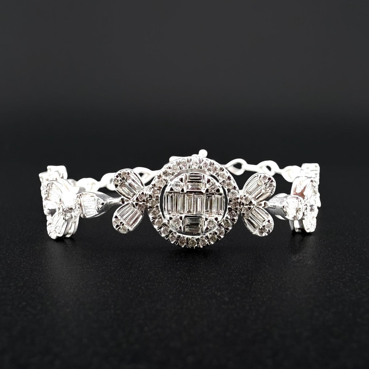 18k White Gold Natural Diamond Cluster Bracelet — 1.20ct