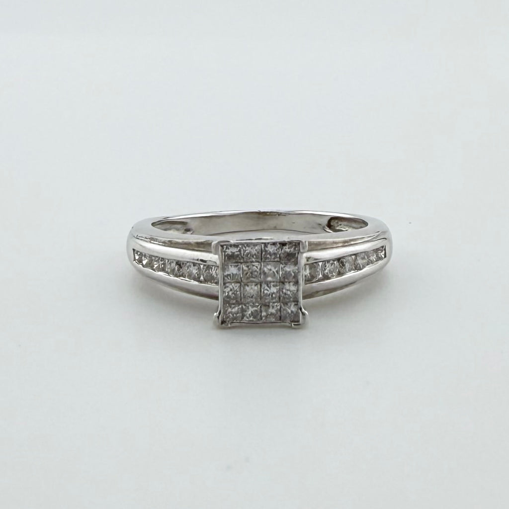 9ct White Gold Natural Diamond Cluster Ring