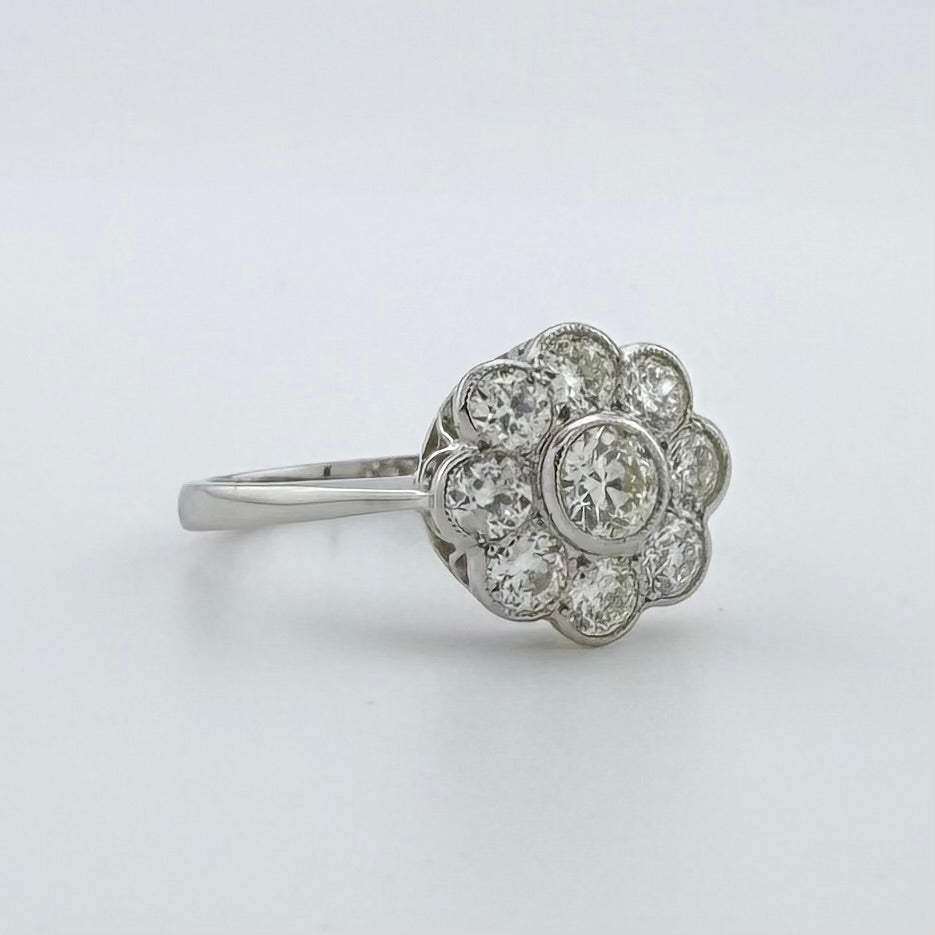 Platinum Natural Diamond Daisy Ring