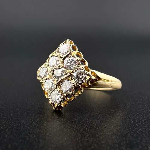18ct Yellow Gold Antique Diamond Navette Ring c.1871