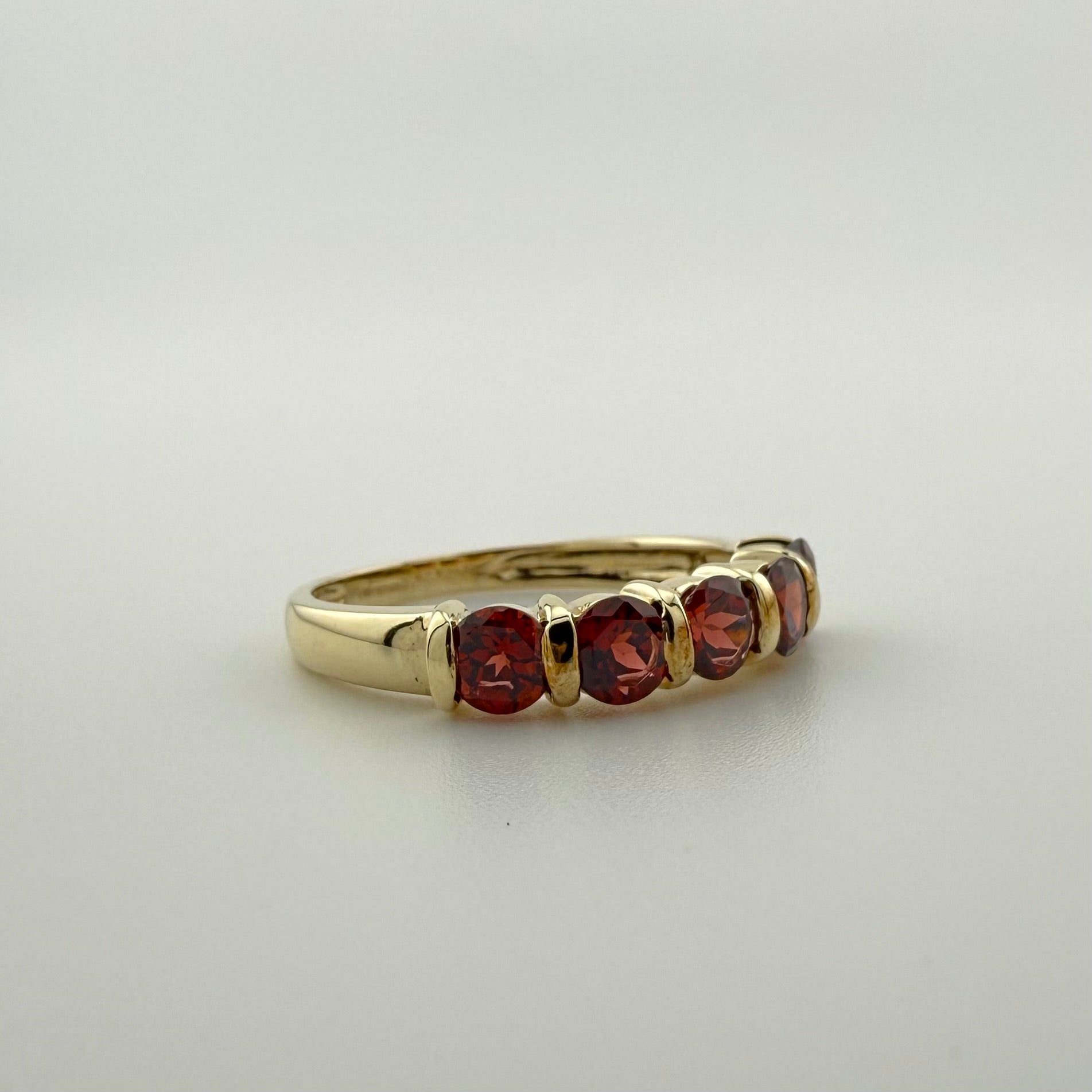 9ct Yellow Gold Five-Stone Red Gemstone Ring - Size P 1/2