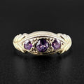 9ct Yellow Gold Amethyst Three-Stone Ring - Size N
