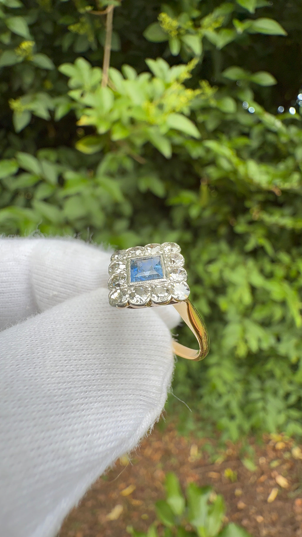 18ct Original Art Deco Natural Sapphire & Diamond Ring | Size L