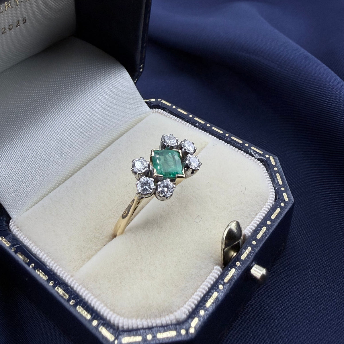 Vintage 18ct Gold Emerald & Diamond Cluster Ring, London 1967