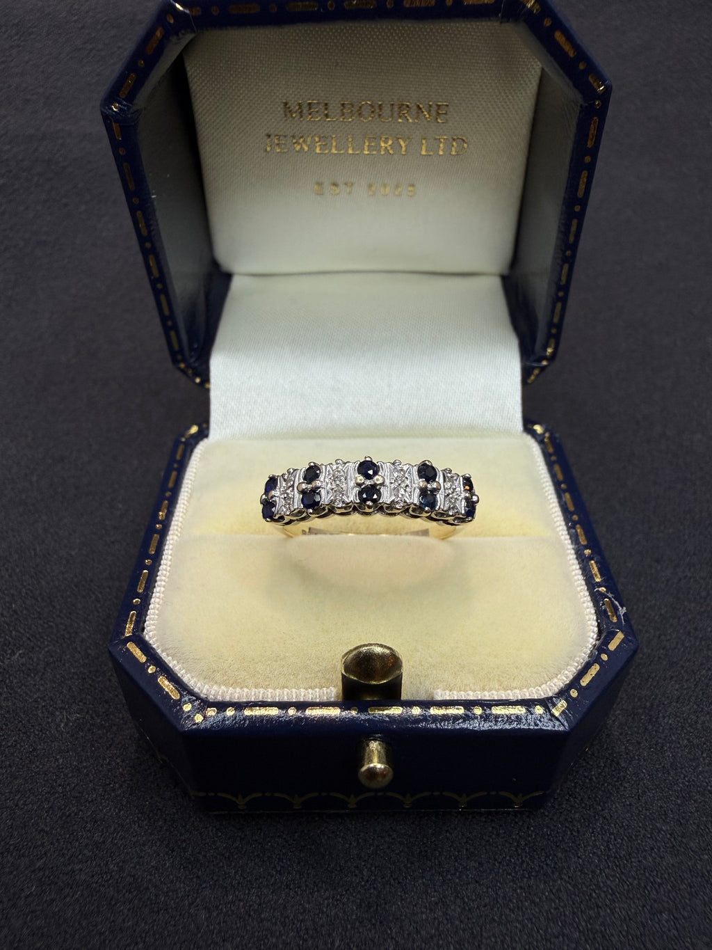 9ct Gold Diamond and Sapphire ring - size K 1/2
