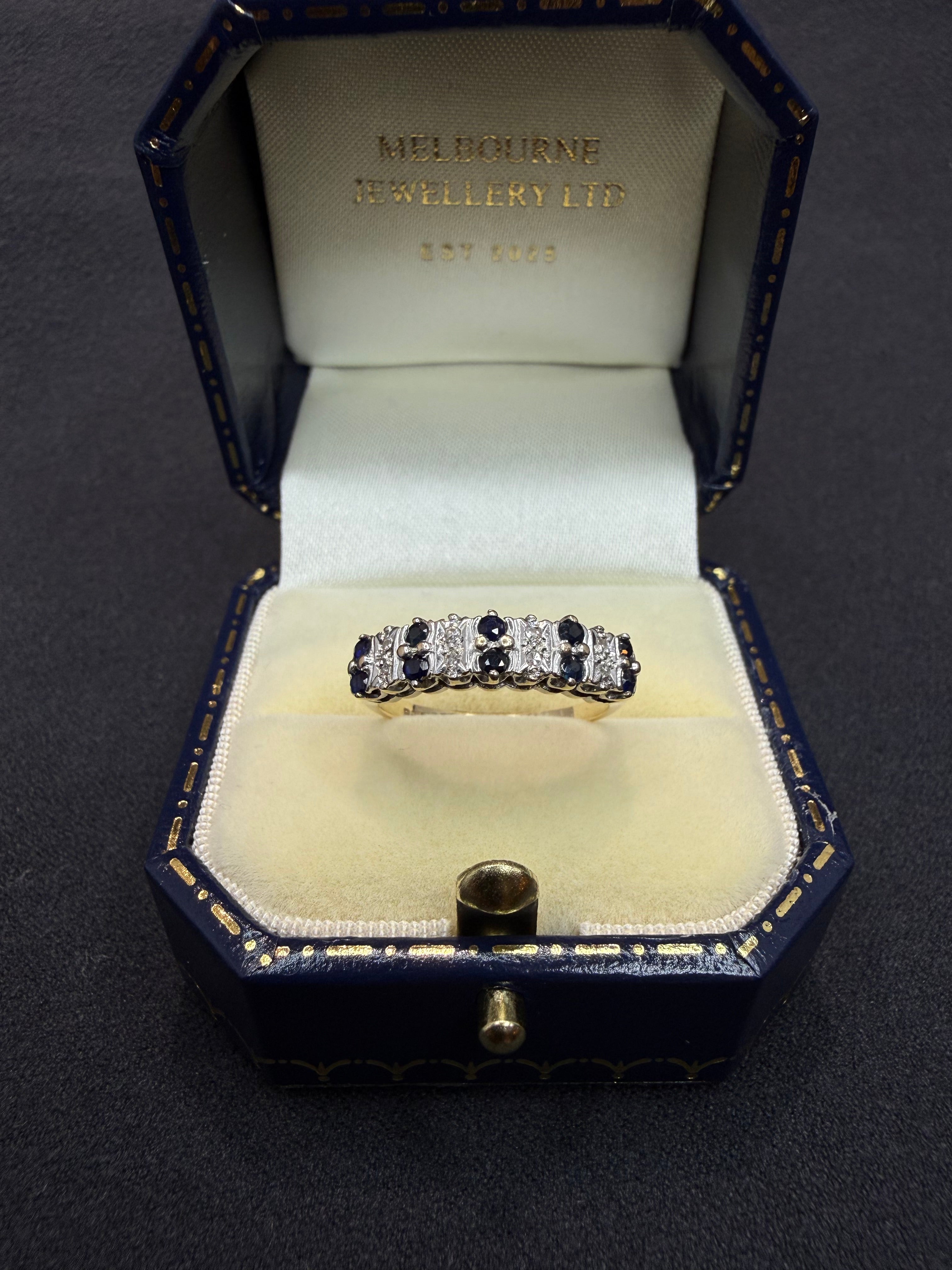 9ct Gold Diamond and Sapphire ring - size K 1/2