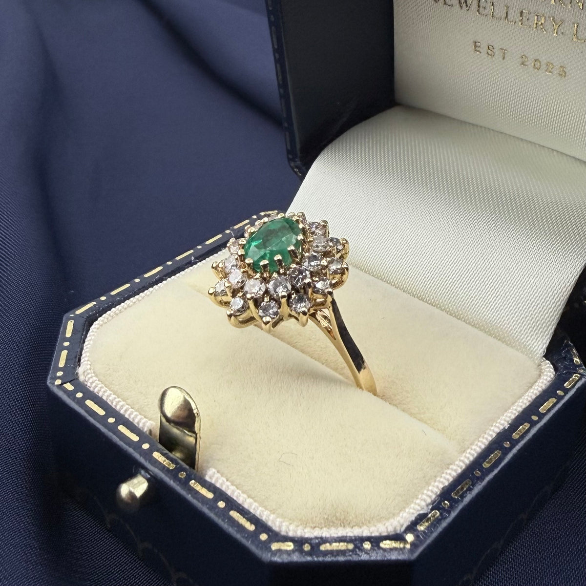 18ct Gold Emerald & Diamond Double Cluster Ring
