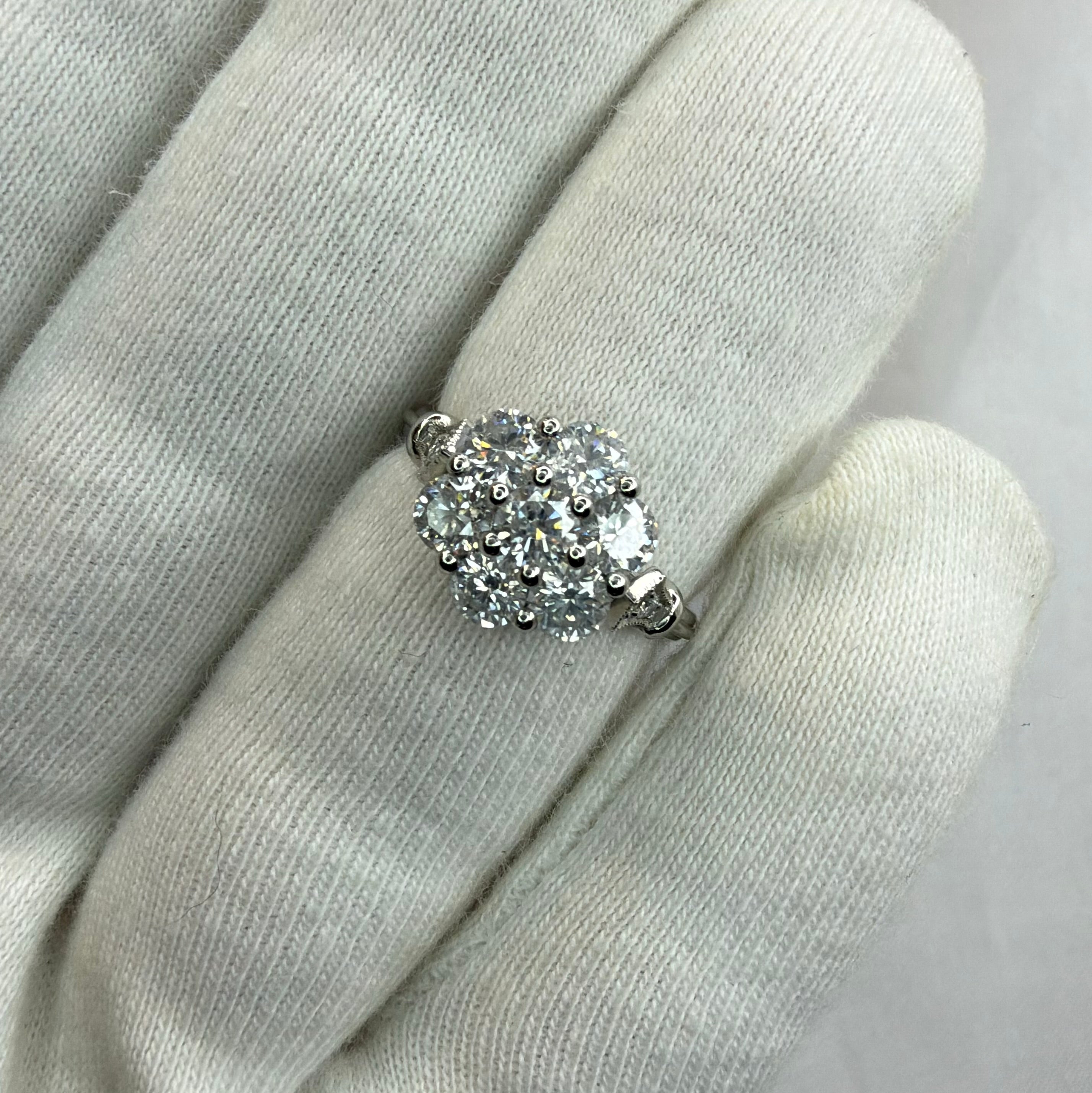 Plat 950 1.5ct diamond Daisy Ring - Size L 1/2
