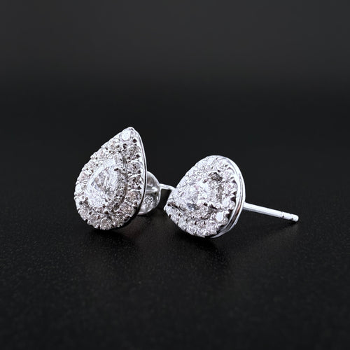 14ct White Gold Diamond Pear Halo Stud Earrings – 1.0ct Total