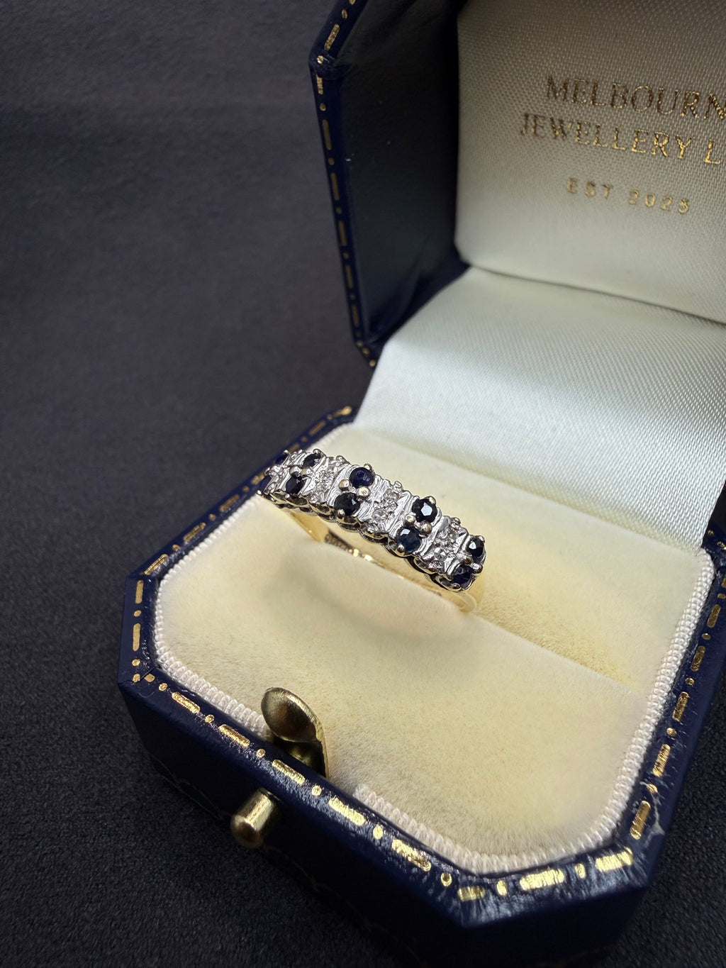 9ct Gold Diamond and Sapphire ring - size K 1/2
