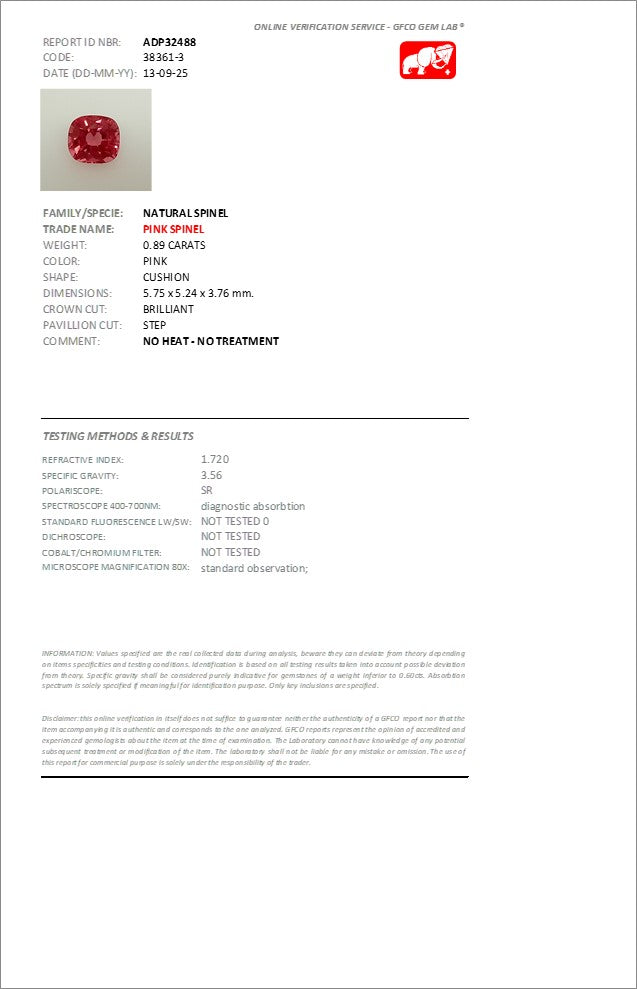 18K Natural Pink Spinel and Diamond Ring - Size M