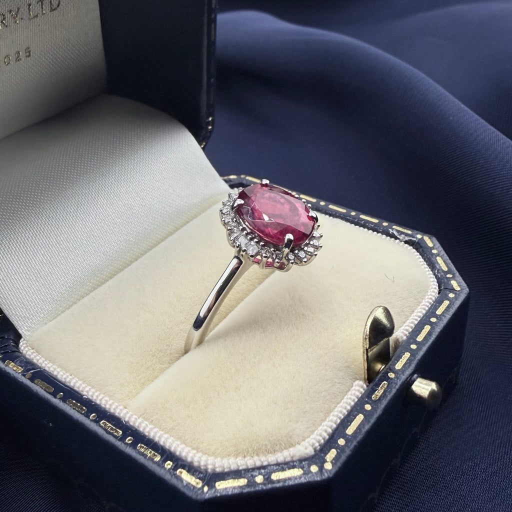 Platinum Pink Tourmaline & Diamond Halo Ring, Rhapsody