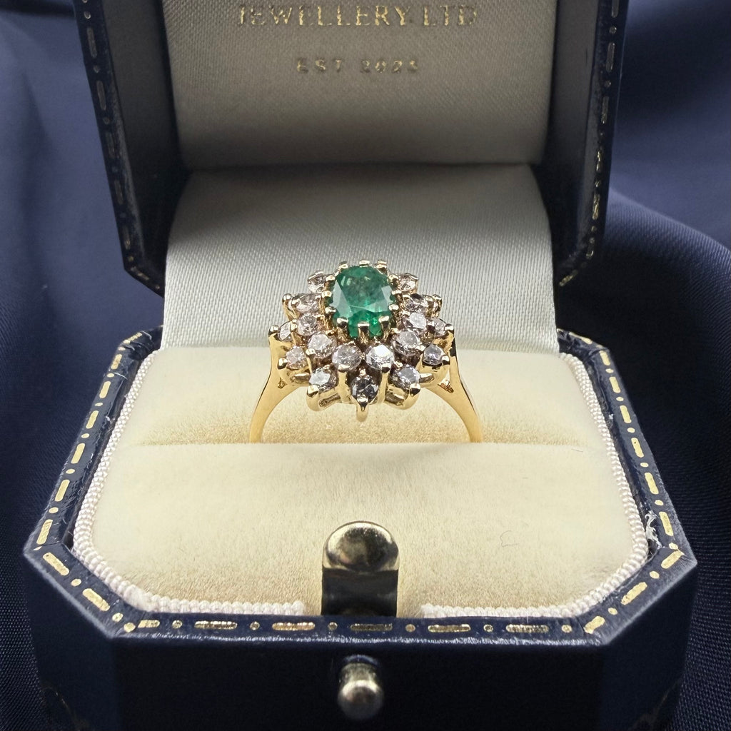 18ct Gold Emerald & Diamond Double Cluster Ring