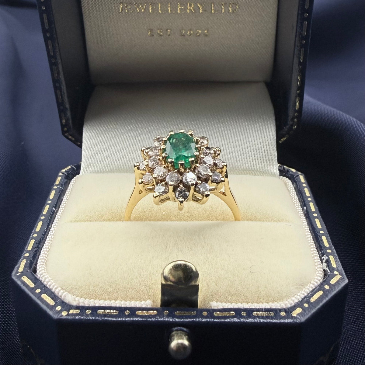18ct Gold Emerald & Diamond Double Cluster Ring
