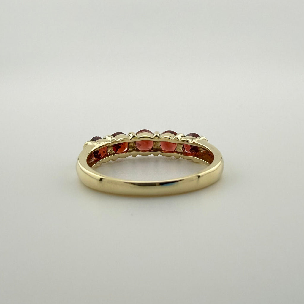9ct Yellow Gold Five-Stone Red Gemstone Ring - Size P 1/2