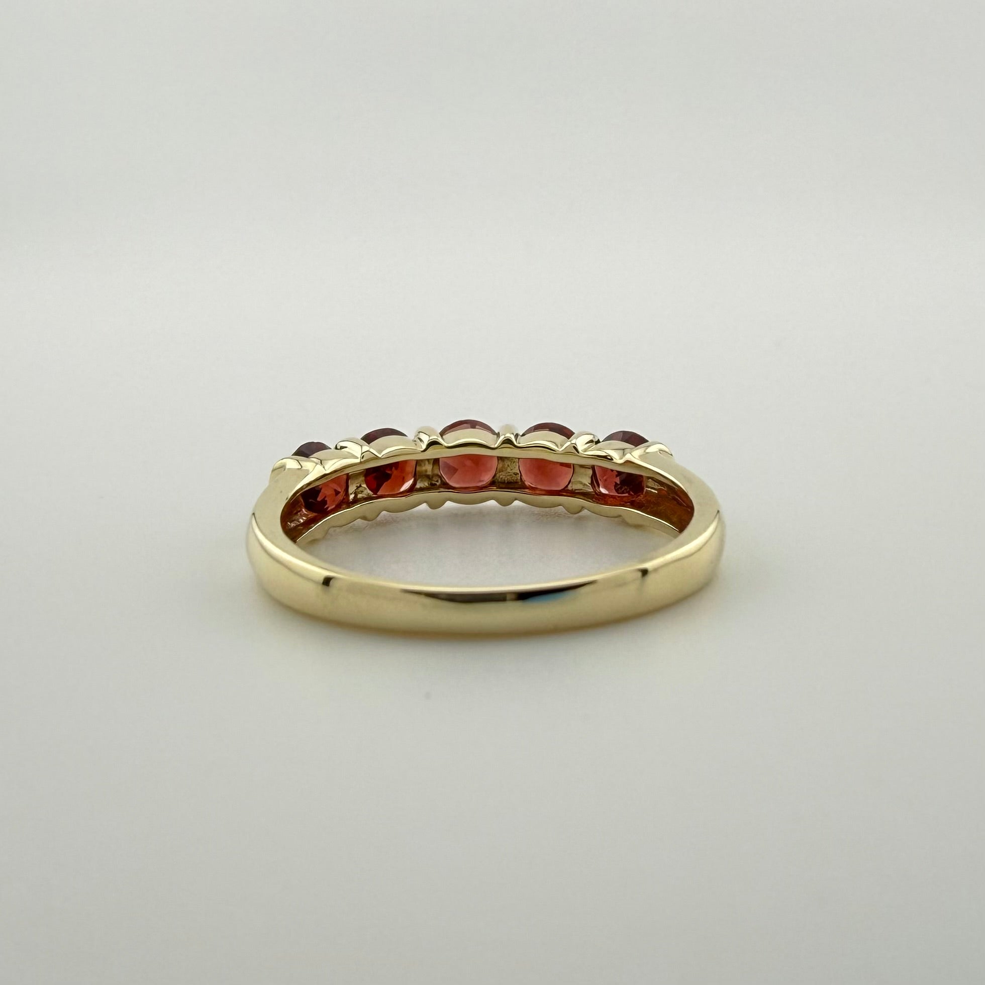 9ct Yellow Gold Five-Stone Red Gemstone Ring - Size P 1/2