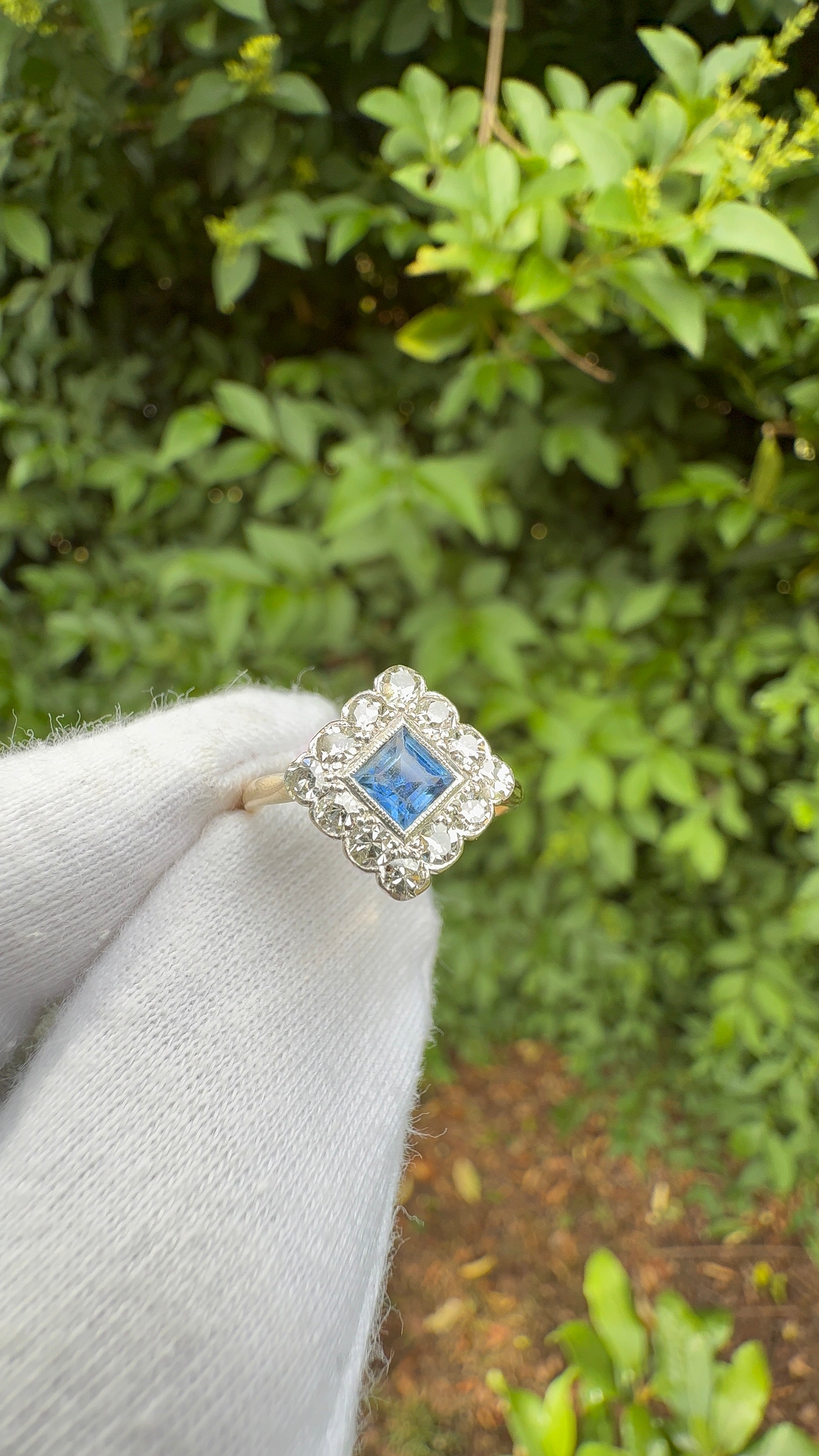 18ct Original Art Deco Natural Sapphire & Diamond Ring | Size L