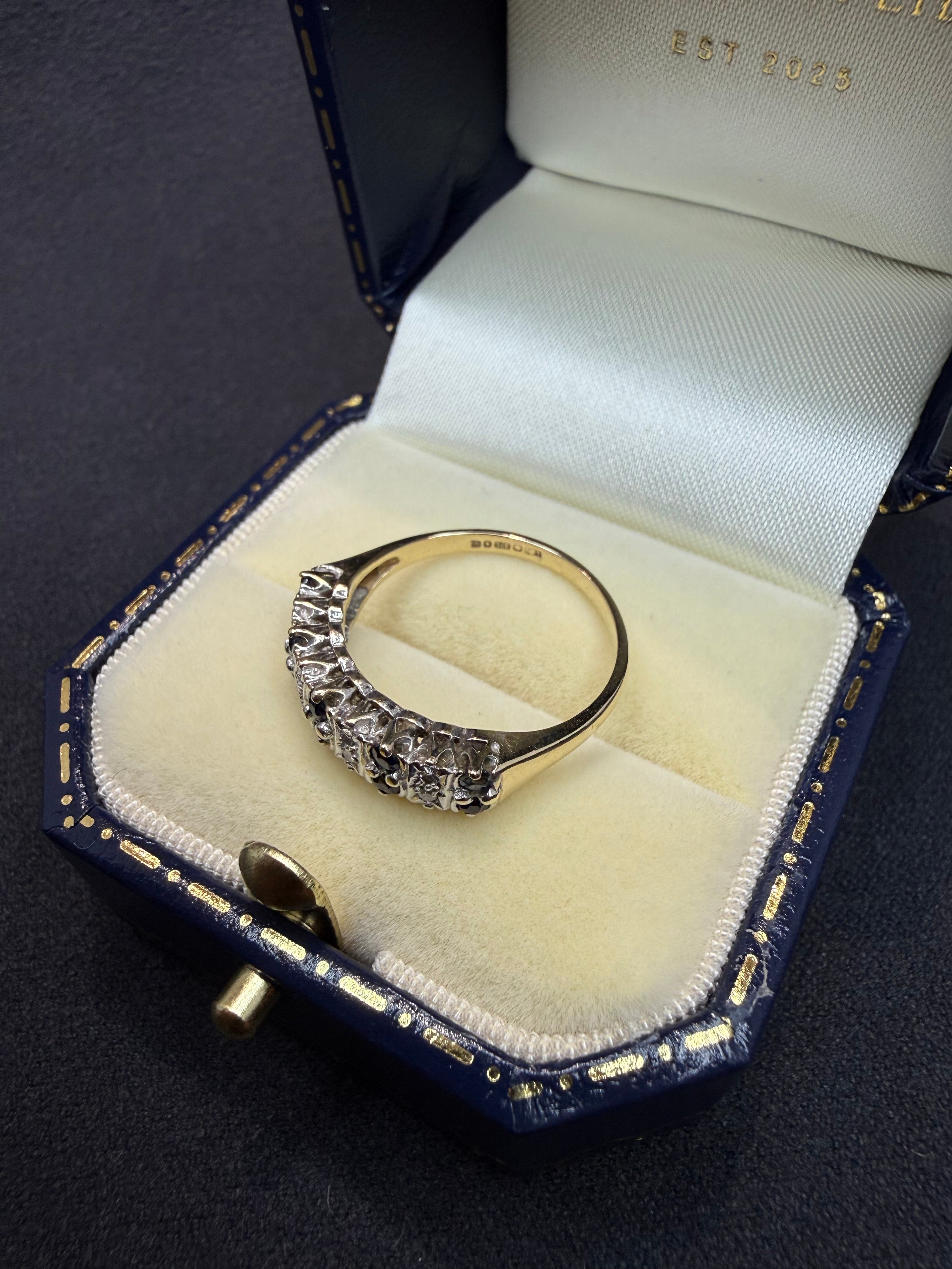 9ct Gold Diamond and Sapphire ring - size K 1/2