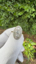18ct Original Art Deco Oval Diamond Ring | Size O