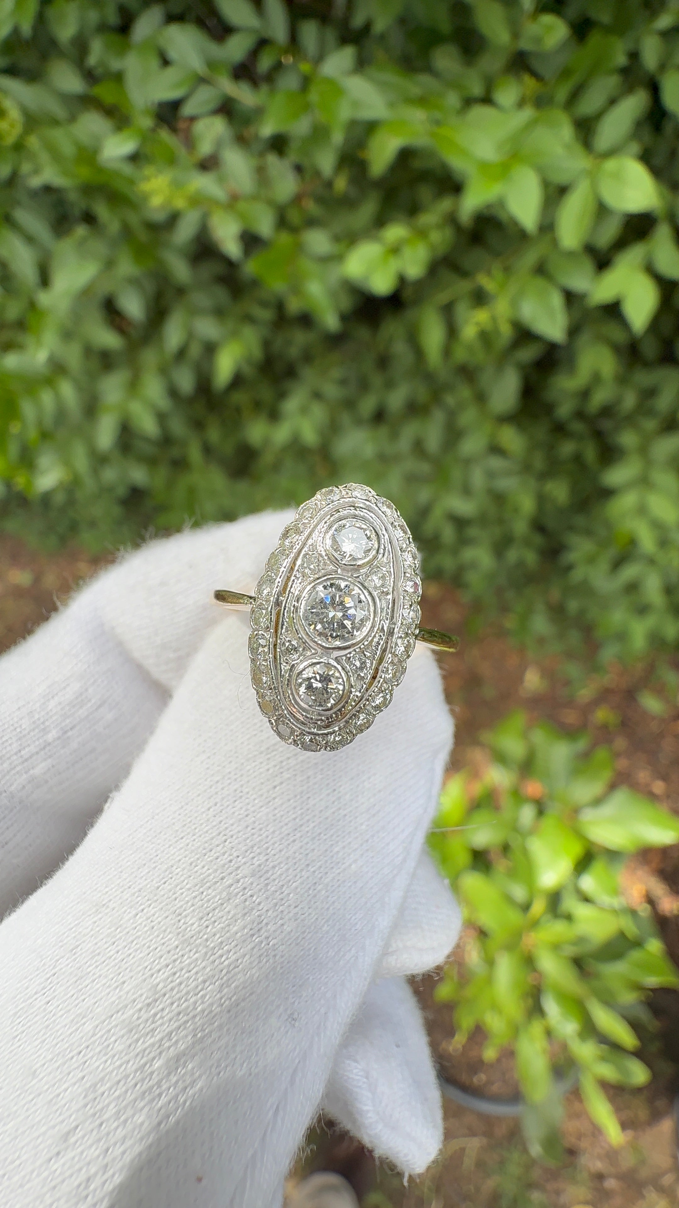 18ct Original Art Deco Oval Diamond Ring | Size O