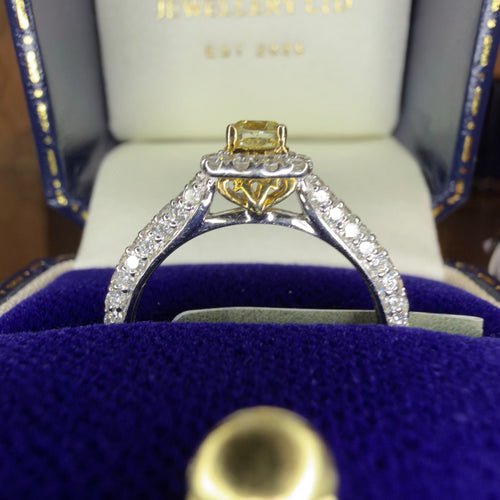 14k White Gold Natural Fancy Yellow Diamond Ring - Size M 1/2