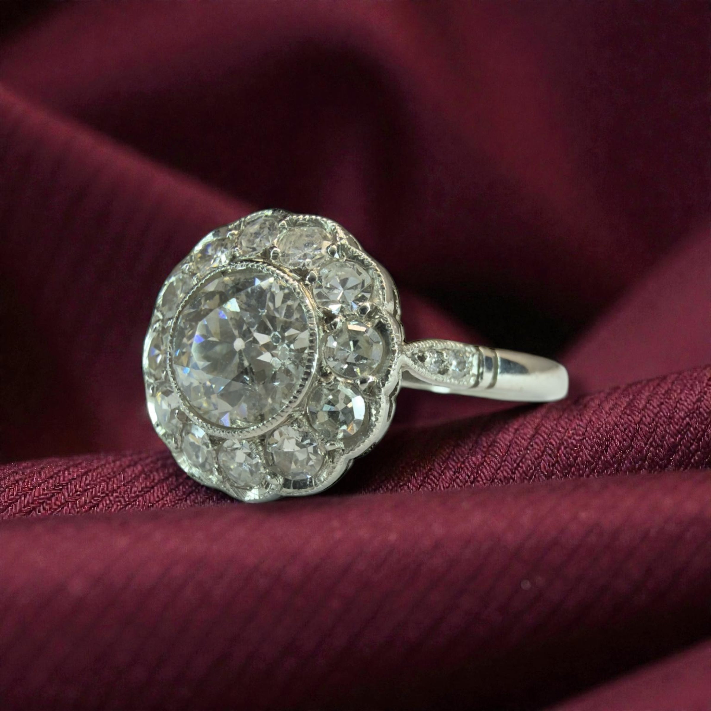 Platinum Art Deco Style Diamond Daisy Ring - Size L