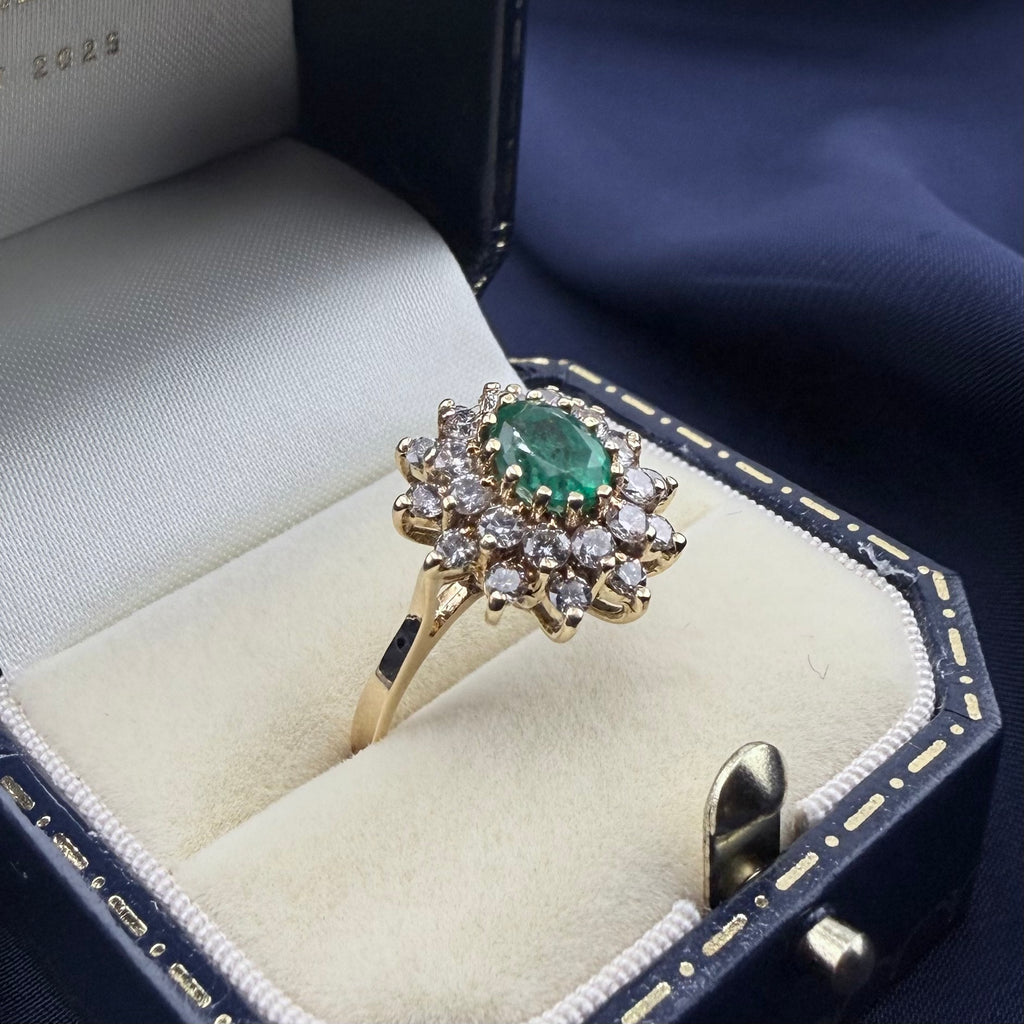 18ct Gold Emerald & Diamond Double Cluster Ring
