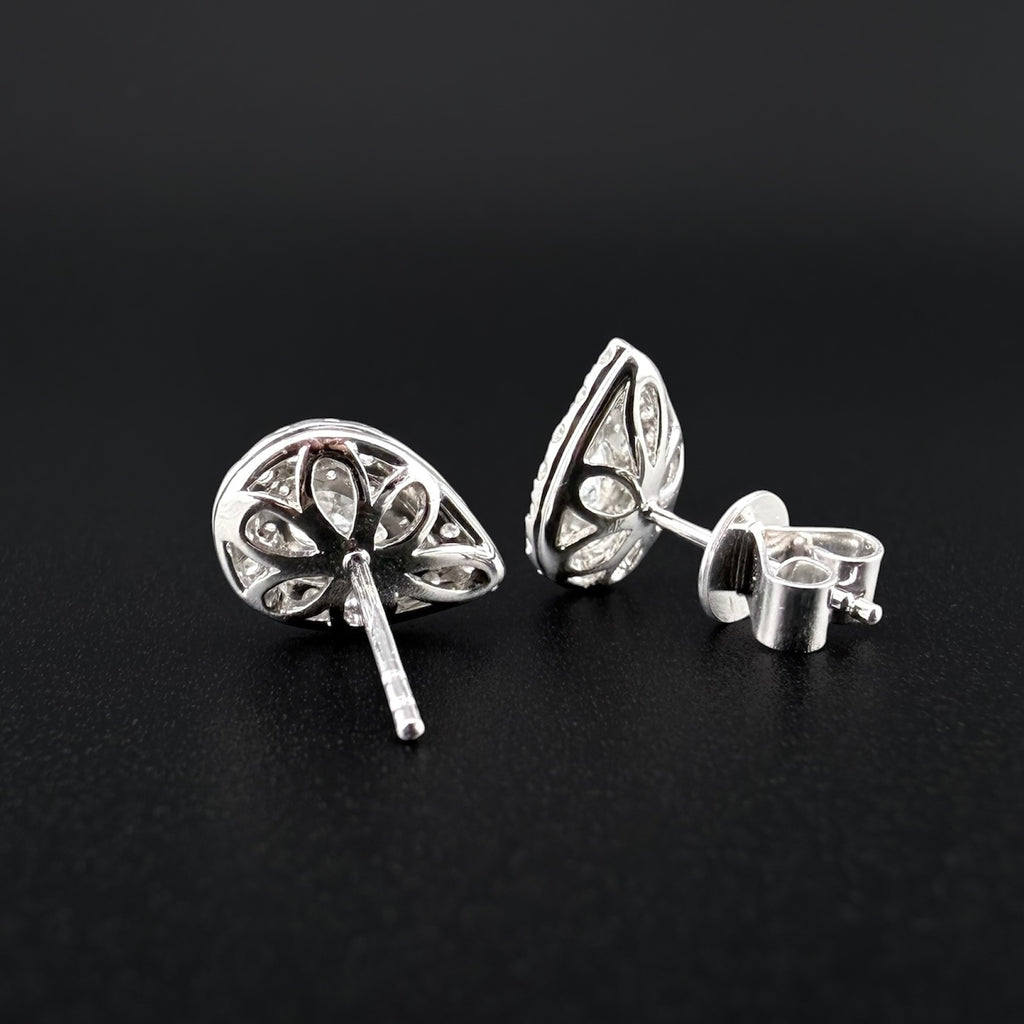 14ct White Gold Diamond Pear Halo Stud Earrings – 1.0ct Total