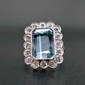 18ct White Gold 3.93ct Natural Aquamarine & Diamond Ring - Size L 1/2