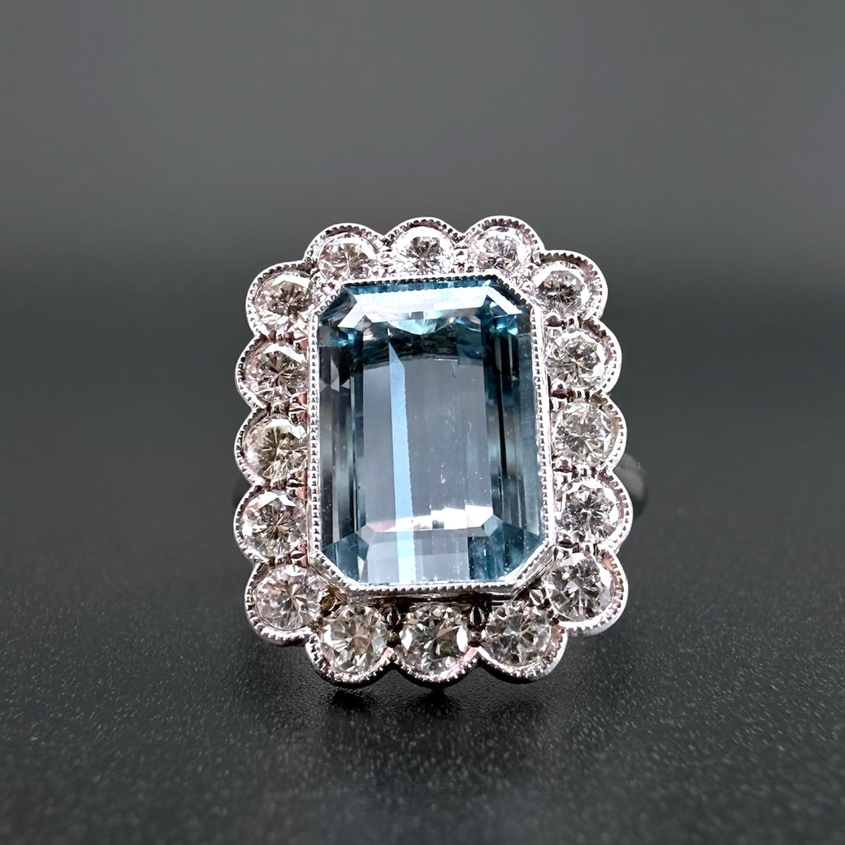 18ct White Gold 3.93ct Natural Aquamarine & Diamond Ring - Size L 1/2