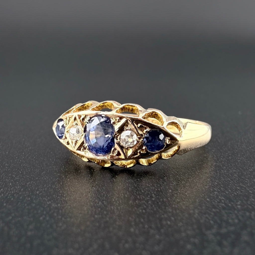 18ct Yellow Gold Antique Sapphire & Diamond Ring c.1863