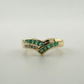 9ct Yellow Gold Emerald & Diamond Wishbone Ring - Size N