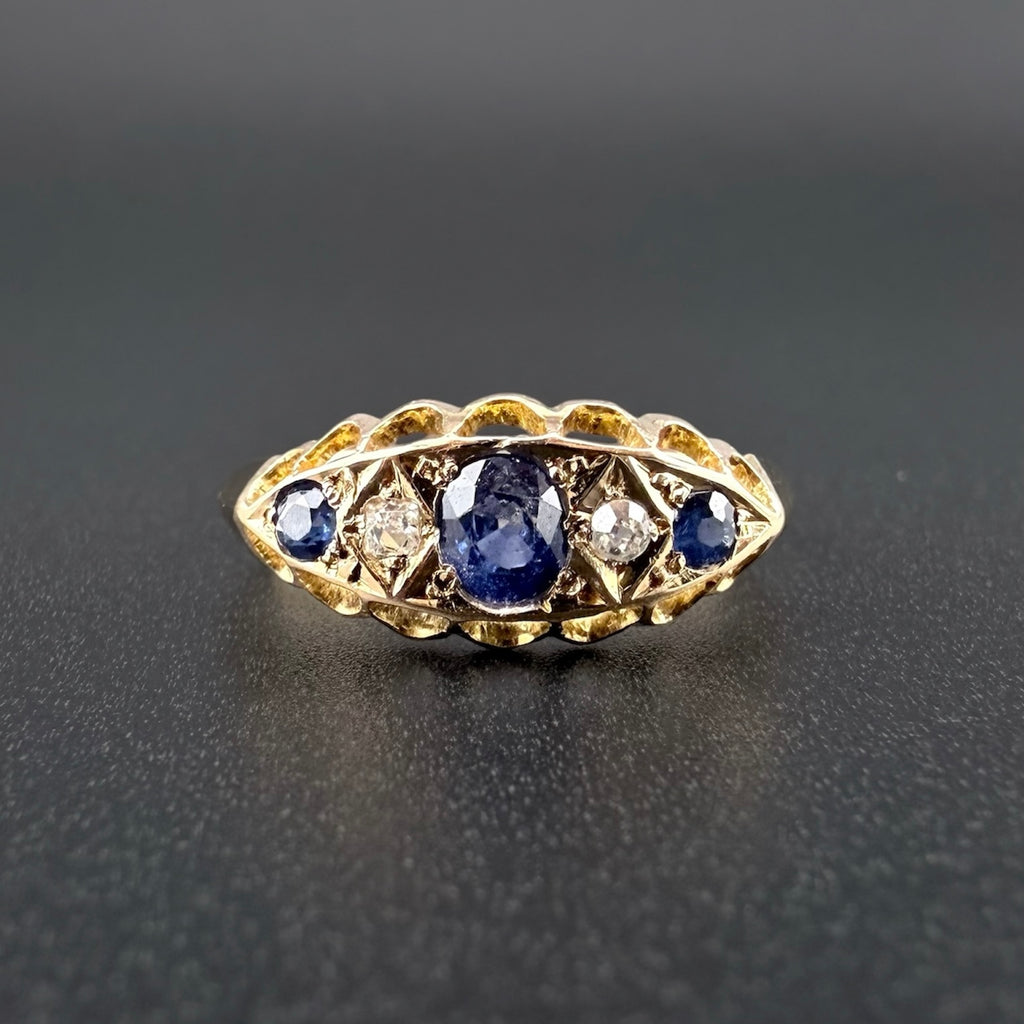 18ct Yellow Gold Antique Sapphire & Diamond Ring c.1863