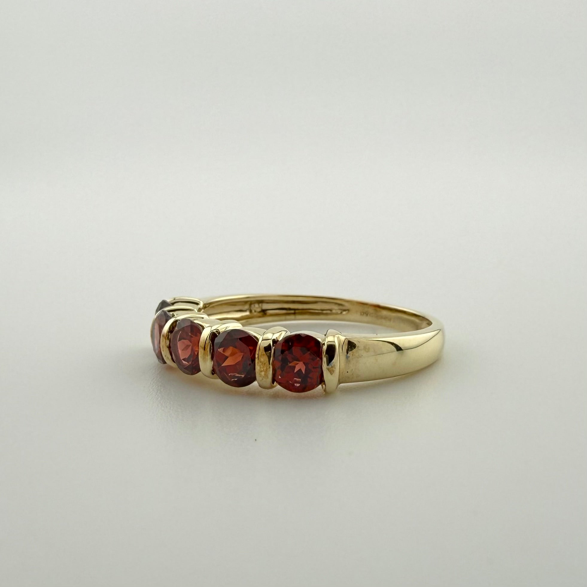 9ct Yellow Gold Five-Stone Red Gemstone Ring - Size P 1/2