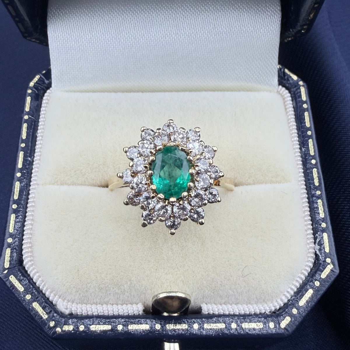 18ct Gold Emerald & Diamond Double Cluster Ring