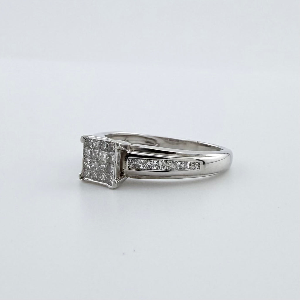 9ct White Gold Natural Diamond Cluster Ring