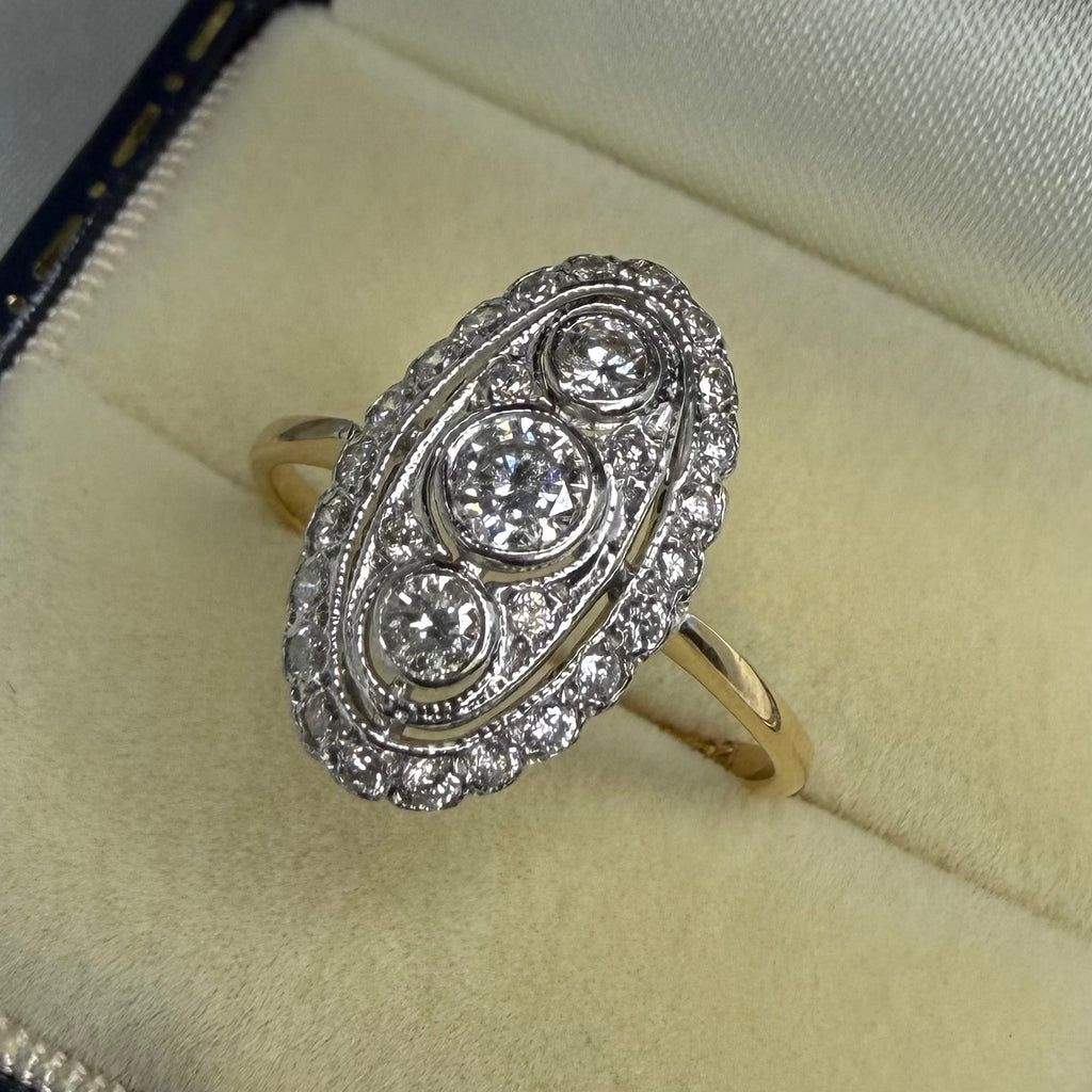 18ct Original Art Deco Oval Diamond Ring | Size O